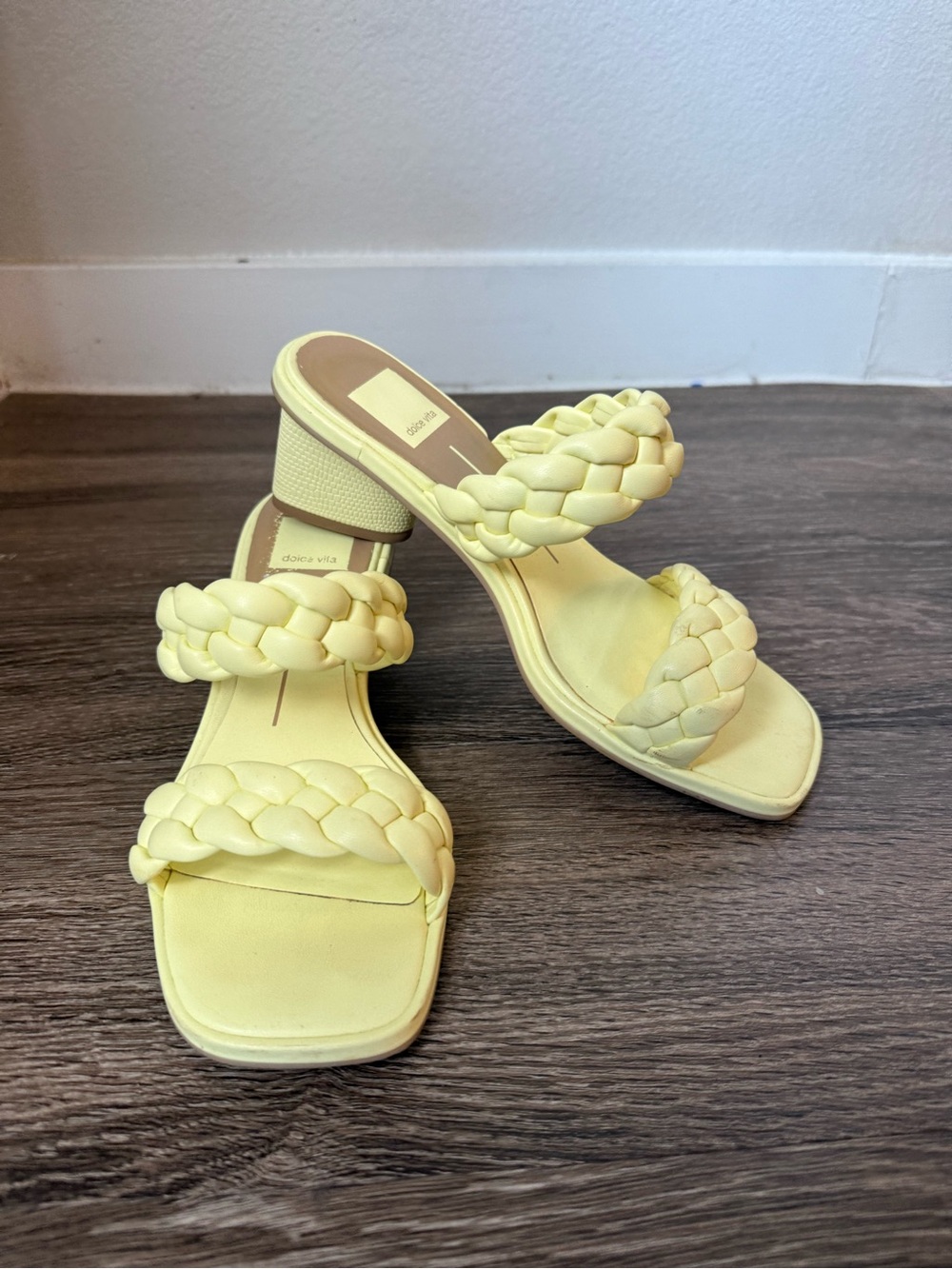 Dolce Vita Pale Yellow Braided Slide Heels